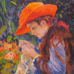 Mlle. Durand-Ruel Sewing - oil, 20x24, after Renoir (1882)