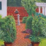 Sundial Along at Garden Path - oil, 14x18